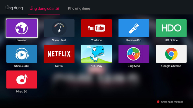 Tab ứng dụng trên TV box truyền hình cáp của FPT